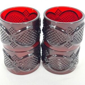 Avon 1876 Cape Cod Collection Ruby Red Glass Napkin Ring Set of 4 Vintage 1989